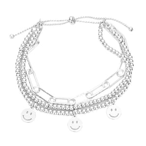Rhodium Smile Charm Triple Layered Bracelet, Get ready with these Magnetic Bracelet, put on a pop of color to complete your ensemble. Perfect for adding just the right amount of shimmer & shine and a touch of class to special events. Perfect Birthday Gift, Anniversary Gift, Mother's Day Gift, Graduation Gift.
