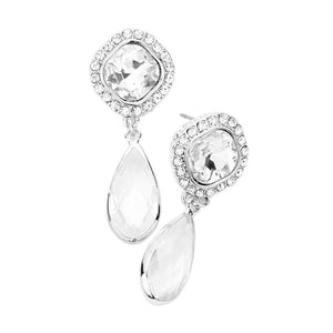 Rhodium Square Clear Lucite Teardrop Dangle Evening Earrings. This teardrop dangle earrings put on a pop of color to complete your ensemble. Beautifully crafted design adds a gorgeous glow to any outfit. Teardrop Stone and sparkling  design give these stunning earrings an elegant look. Perfect for adding just the right amount of shimmer & shine. Perfect for Birthday Gift, Anniversary Gift, Mother's Day Gift, Graduation Gift.