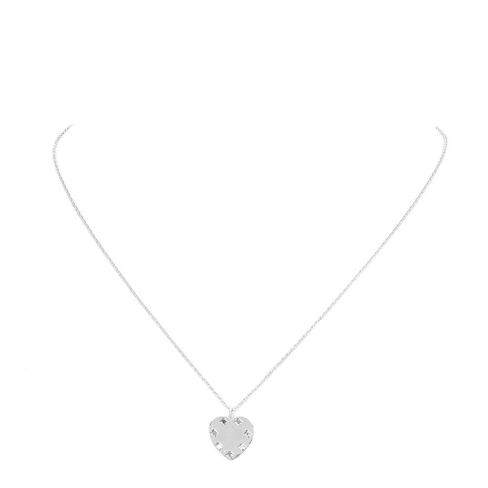 Rhodium Stone Embellished Brass Metal Heart Pendant Necklace, Get ready with these Pendant Necklace, put on a pop of color to complete your ensemble. Perfect for adding just the right amount of shimmer & shine and a touch of class to special events. Perfect Birthday Gift, Anniversary Gift, Mother's Day Gift, Valentine's Day Gift.
