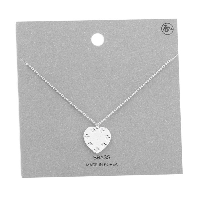 Rhodium Stone Embellished Brass Metal Heart Pendant Necklace, Get ready with these Pendant Necklace, put on a pop of color to complete your ensemble. Perfect for adding just the right amount of shimmer & shine and a touch of class to special events. Perfect Birthday Gift, Anniversary Gift, Mother's Day Gift, Valentine's Day Gift.
