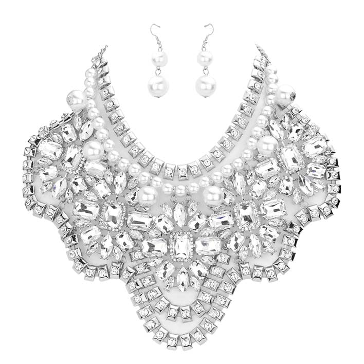 Rhodium Stone Embellished Statement Necklace, get ready with these jewelry sets to receive beautiful compliments on special occasions. Put on a pop of shine to complete your ensemble in gorgeous style. This stunning stone embellished jewelry set will sparkle all night long making you shine like a diamond and drag everyone's attention to your glowing beauty. Perfect for adding just the right amount of shimmer and a touch of class to special events.