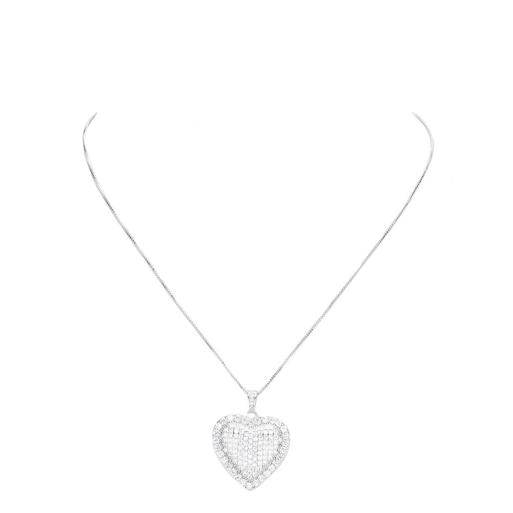 Rhodium Stylish Cubic Zirconia CZ Heart Pendant Necklace. Beautifully crafted design adds a gorgeous glow to any outfit. Jewelry that fits your lifestyle! Perfect Birthday Gift, Anniversary Gift, Mother's Day Gift, Anniversary Gift, Graduation Gift, Prom Jewelry, Just Because Gift, Thank you Gift.