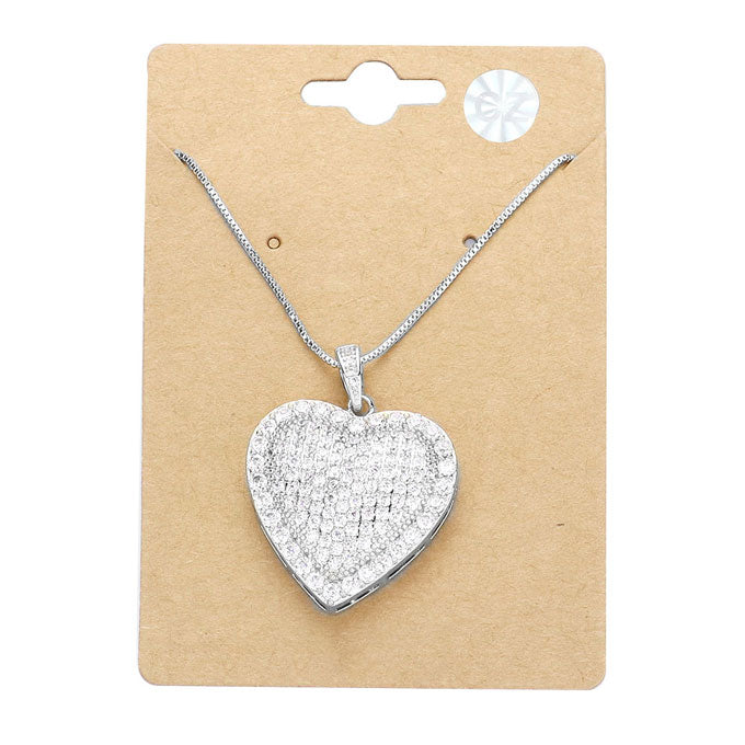 Rhodium Stylish Cubic Zirconia CZ Heart Pendant Necklace. Beautifully crafted design adds a gorgeous glow to any outfit. Jewelry that fits your lifestyle! Perfect Birthday Gift, Anniversary Gift, Mother's Day Gift, Anniversary Gift, Graduation Gift, Prom Jewelry, Just Because Gift, Thank you Gift.