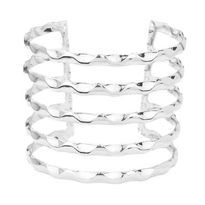 Rhodium Textured Open Metal Link Detailed Split Cuff Bracelet. Look as regal on the outside as you feel on the inside, create that mesmerizing look you have been craving for!  Can go from the office to after-hours with ease, adds a sophisticated glow to any outfit, stylish cuff bracelet that is easy to put on, take off and comfortable to wear. Perfect gift for your loved one.