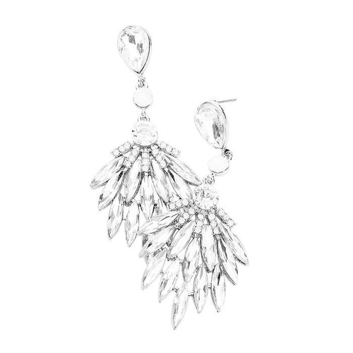 Trendy Marquise Stone Cluster Evening Earrings - Rhodium