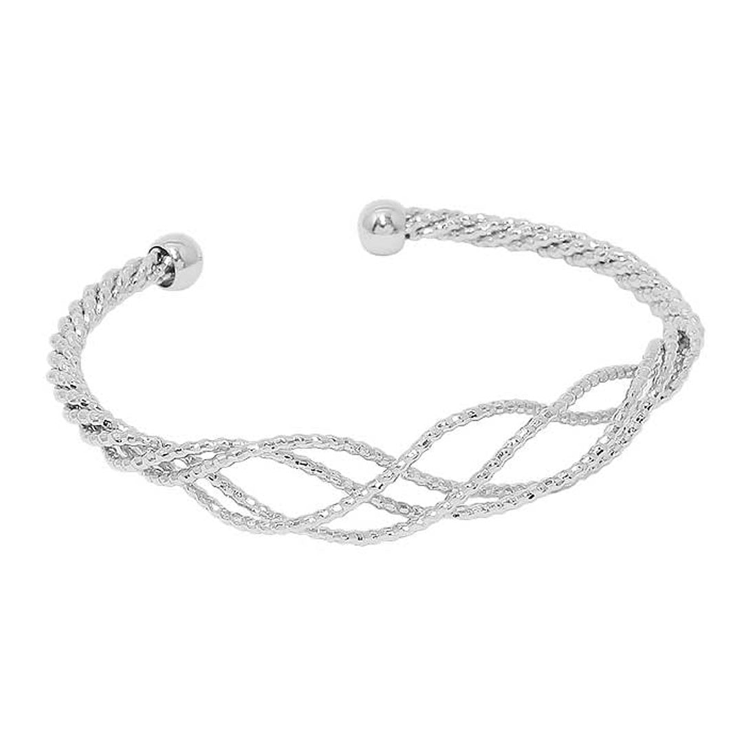 Rhodium Twisted Metal Cuff Bracelet.  Get ready with these fashionista Bracelet, put on a pop of color to complete your ensemble, wear with your favourite tops & dresses all year round! This piece is versatile and goes with practically anything! This inspirational bracelet makes a great gift for Birthday, Mother's Day Gift, Just Because, Thank you!
