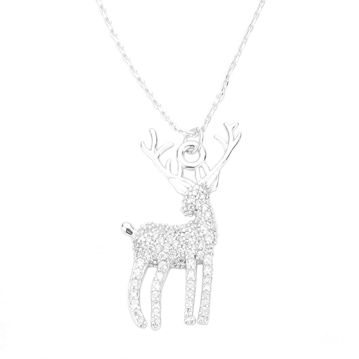 Rhodium White Gold Dipped CZ Reindeer Pendant Necklace, is a bold, eye-catching designed beautiful accessory for this Christmas.  These modern & cool-designed earrings feature everything from casual to sophisticated looks. Earrings that fit your lifestyle and make you stand out! It will be your new favorite accessory to amp up your confidence and complete your outfits. Coordinate with any ensemble from business casual to wear. 