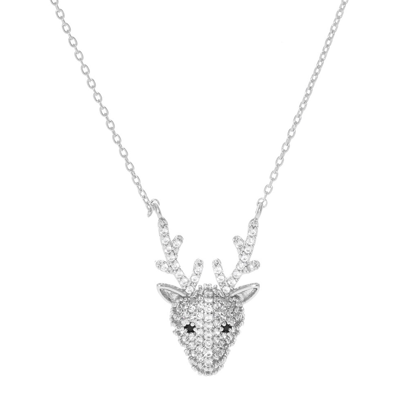 Rhodium White Gold Dipped CZ Rudolph Pendant Necklace. Beautifully crafted design adds a gorgeous glow to any outfit. Jewelry that fits your lifestyle! Perfect Birthday Gift, Anniversary Gift, Mother's Day Gift, Anniversary Gift, Graduation Gift, Prom Jewelry, Just Because Gift, Thank you Gift.