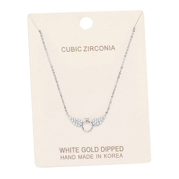 Rhodium White Gold Dipped Cubic Zirconia Wings Pendant Necklace. Get ready with these Necklace, put on a pop of color to complete your ensemble. Perfect for adding just the right amount of shimmer & shine and a touch of class to special events. This  Necklace is the ideal present for all the unique ladies in your life.
