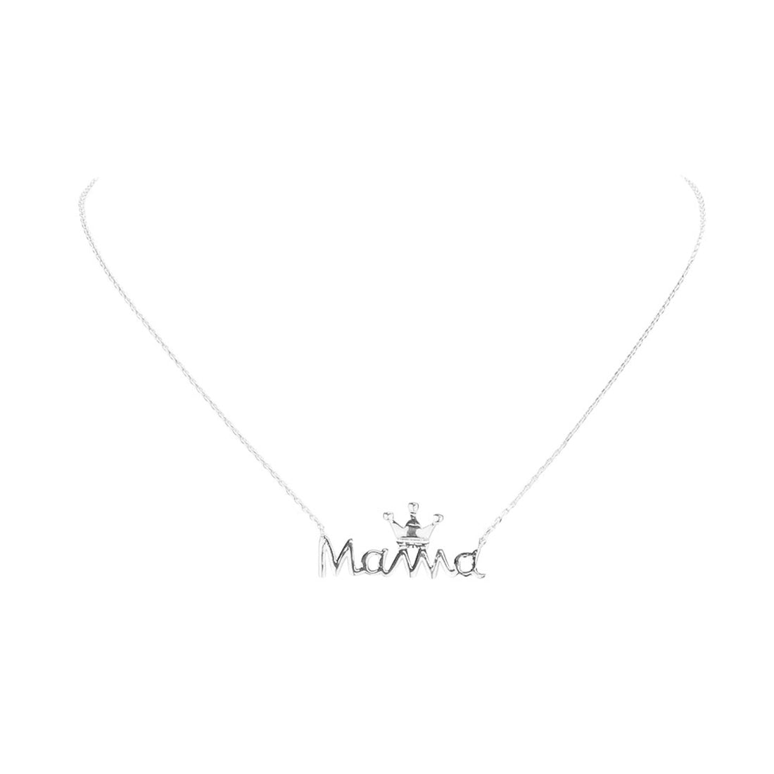 Rhodium White Gold Dipped Metal Crown MAMA Message Pendant Necklace, Make your Mom feel special with this gorgeous Dipped Crown Pendant Necklace gift! Her heart will swell with joy! This piece is versatile and goes with practically anything! This Crown MAMA Pendant Necklace is perfect Mother's Day gift for all the special women in your life, be it mother, wife, sister or daughter.
