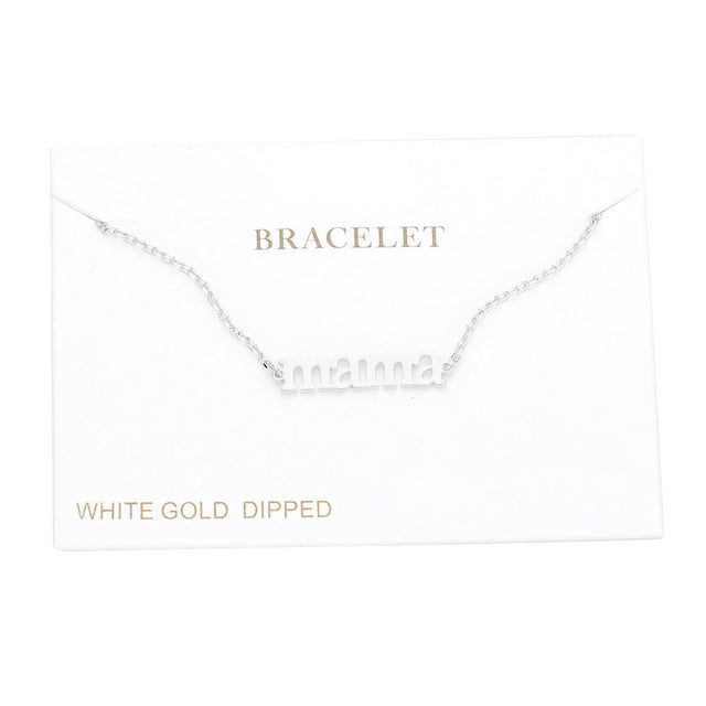 Rhodium White Gold Dipped mama Metal Message Charm Bracelet, Make your Mom feel special with this gorgeous Charm Bracelet gift! Her heart will swell with joy! Designed to add a gorgeous stylish glow to any outfit. Show mom how much she is appreciated & loved. This piece is versatile and goes with practically anything! This mom's bracelet is perfect Mother's Day gift for all the special women in your life, be it mother, wife, sister or daughter.