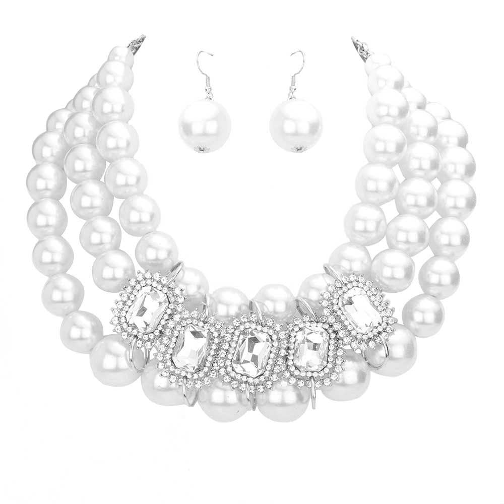 Rhodium White Rhinestone Pave Stone Accented Pearl Necklace. These gorgeous Pearl pieces will show your class in any special occasion. Look like the ultimate fashionista with these Necklace! Add something special to your outfit this season! Special It will be your new favorite accessory.The elegance of these pearl goes unmatched, great for wearing at a party! Perfect jewelry to enhance your look. Awesome gift for birthday, Anniversary, Valentine’s Day or any special occasion.