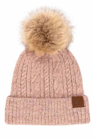 Rose C.C Woven Cable Stitch Cuff Beanie With Soft Color Fur Pom, wear this beautiful Beanie Hat while going outdoor and keep yourself warm and stylish. The color variation makes the Hat suitable for everyone's choice. It feels cozy and a perfect match with any type of outfit. It's a perfect winter gift accessory for birthdays, Christmas, stocking stuffers, secret Santa, holidays, anniversaries.