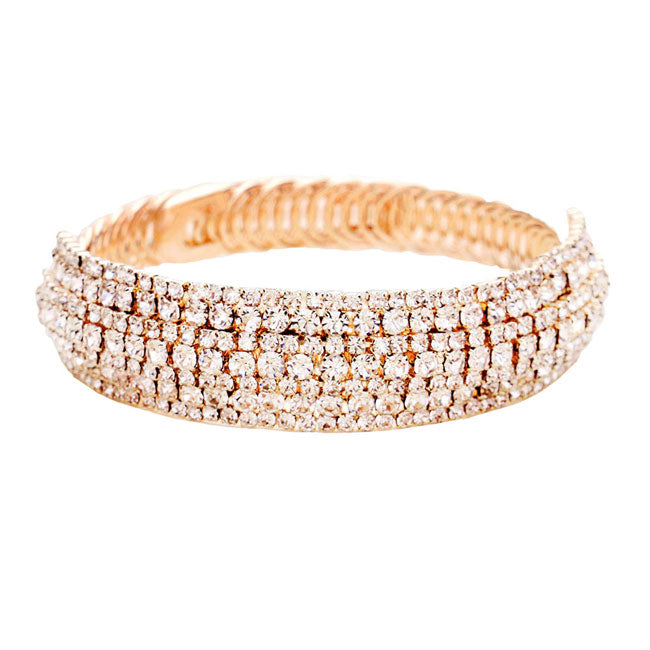 Rose Gold Rhinestone Pave Evening Bracelet. Look as regal on the outside as you feel on the inside, feel absolutely flawless. Fabulous fashion and sleek style adds a pop of pretty color to your attire, coordinate with any ensemble from business casual to everyday wear. Perfect Birthday Gift, Anniversary Gift, Mother's Day Gift, Graduation Gift.