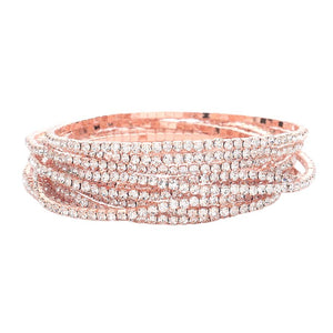 Rose Gold 12Pcs Stackable Rhinestone Stretch Evening Bracelets, A stunning bracelet is sure to get you noticed and adds a gorgeous glow to any outfit. Perfect for a night out on the town or a black tie party, ideal for Special Occasion, Prom or an Evening out. Awesome gift for birthday, anniversary, or any special occasion.