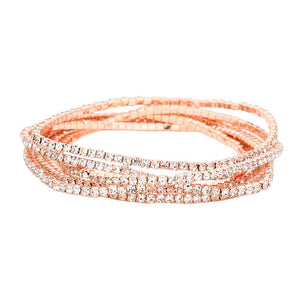 Rose Gold 6PCS Rhinestone Multi Layered Stretch Evening Bracelets, Beautiful rhinestones Stretch Bracelets; add this 6 piece layered bracelet to light up any outfit. Elegant Rhinestone gives you a cozy and stylish feel, can bring you a nice wearing experience and make you shine more in the crowd. Great to dress up for any events which you want to be more charming and impressive like: Wedding, Anniversary, Birthday, Party, Prom, Ball, Cocktail Party, Pageants.