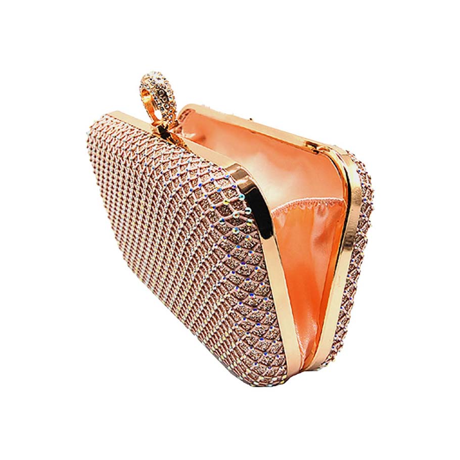 Rose Gold Bling Rectangle Evening Clutch Crossbody Bag, is fit for all occasions and places. perfect for makeup, money, credit cards, keys or coins, and many more things. This handbag features a top Clasp Closure for security and contains a detachable shoulder chain that makes your life easier and trendier. Its catchy and awesome appurtenance drags everyone's attraction to you. Perfect gift ideas for a Birthday, Holiday, Christmas, Anniversary, Valentine's Day, etc.