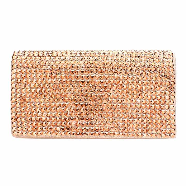 Rose Gold Bling Studded Evening Clutch Crossbody Bag, is the perfect choice to carry on the special occasion with your handy stuff. It is lightweight and easy to carry throughout the whole day. You'll look like the ultimate fashionista while carrying this Crossbody Evening Bag. This stunning Bling Studded Clutch bag is perfect for weddings, parties, evenings, cocktail parties, wedding showers, receptions, proms, etc.