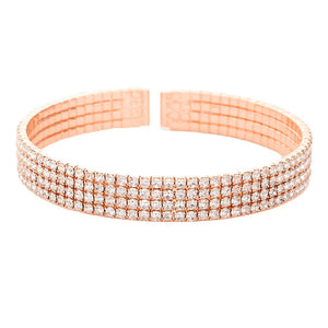 Rose Gold Brass Metal Four Rows Rhinestone Cuff Bracelet, Get ready with these Cuff Bracelet, put on a pop of color to complete your ensemble. Perfect for adding just the right amount of shimmer & shine and a touch of class to special events. Perfect Birthday Gift, Anniversary Gift, Mother's Day Gift, Graduation Gift.