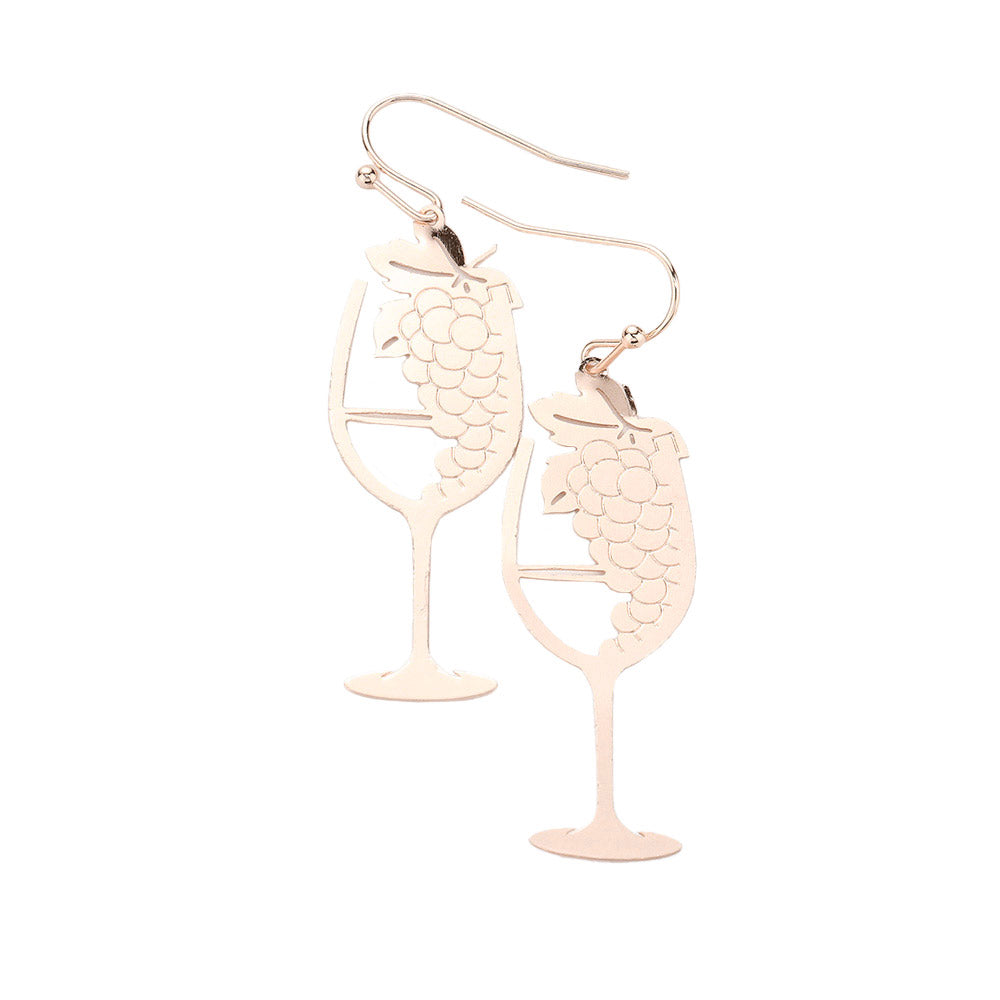 Rose Gold Brass Metal Grape Champagne Dangle Earrings, are beautiful and fun handcrafted jewelry that fits your lifestyle everywhere. Adds a pop of pretty color to your attire. These fruits-themed Grape Champagne earrings will be the highlight of any outfit and add a touch of whimsy to your costume jewelry collection! Enhance your attire with these vibrant artisanal earrings to show off your fun trendsetting style.
