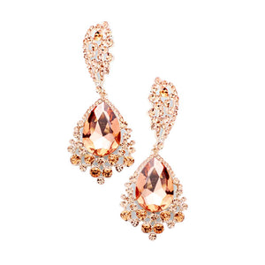 Rose Gold Chunky Crystal Rhinestone Teardrop Bubble Evening Earrings, coordinate these earrings with any special outfit to draw the attention of the crowd on special occasions. Wear these evening earrings to show your unique yet attractive & beautiful choice on special days. These rhinestone earrings will dangle on your earlobes to show the perfect class and make others smile with joy.
