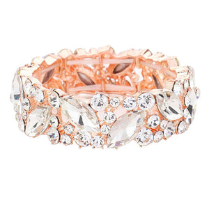 Rose Gold Crystal Glass Marquise Evening Stretch Bracelet. This Crystal Evening Stretch Bracelet sparkles all around with it's surrounding, stretch bracelet that is easy to put on, take off and comfortable to wear. It looks modern and is just the right touch to set off. Perfect jewelry to enhance your look. Awesome gift for birthday, Anniversary, Valentine’s Day or any special occasion.