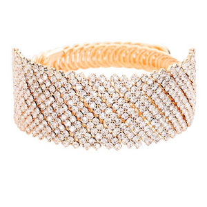 Rose Gold Crystal Rhinestone Adjustable Evening Bracelet, brings a gorgeous glow to your outfit to show off the royalty on any special occasion. It's a perfect beauty that highlights your appearance and grasps everyone's eye on any special occasion. Wear this beauty to add a gorgeous glow to your special outfit at weddings, wedding showers, receptions, anniversaries, and other special occasions. A beautiful gift and an ideal choice for your loved one or yourself to glow on any special day!