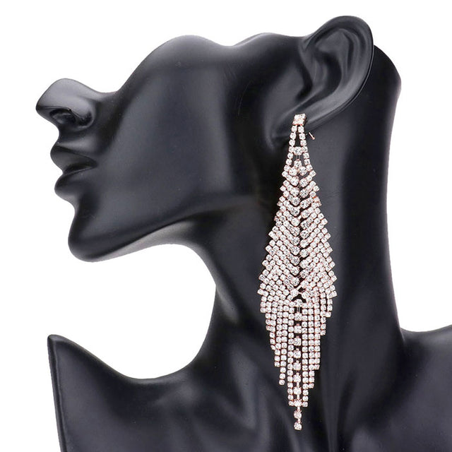 Rose Gold Crystal Rhinestone Fringe Evening Earrings. These earrings Look as regal on the outside as you feel on the inside, feel absolutely flawless. Fabulous fashion and sleek style adds a pop of pretty color to your attire, coordinate with any ensemble from business casual to everyday wear.  Perfect Birthday Gift, Anniversary Gift, Mother's Day Gift, Thank you Gift.