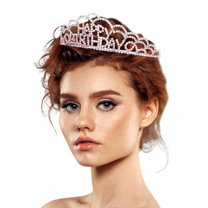 Rose Gold Crystal Rhinestone Happy Birthday Party Tiara. this crystal rhinestone tiara is a classic royal tiara made from gorgeous rhinestone that reveals the epitome of elegance and birthday luxury, and grace. This unique Hair Jewelry is suitable for birthdays. to add a luxe, attraction, and a perfect touch of class. It's a very exquisite gift for the birthday girl that will bring a smile of joy to her.