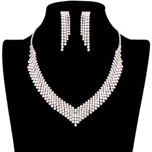 Rose Gold Crystal Rhinestone Pave Necklace, These gorgeous Rhinestone pieces will show your perfect beauty & class on any special occasion. The elegance of these rhinestones goes unmatched. Great for wearing at a party! Perfect for adding just the right amount of glamour and sophistication to important occasions. These classy Rhinestone Pave Jewelry Sets are perfect for parties, Weddings, and Evenings. Awesome gift for birthdays, anniversaries, Valentine’s Day, or any special occasion