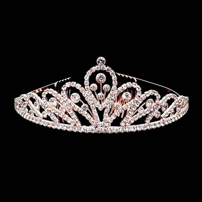 Rose Gold Crystal Rhinestone Pave Pageant Queen Tiara, this tiara features precious stones and an artistic design. Makes You More Eye-catching in the Crowd. Suitable for Wedding, Engagement, Prom, Dinner Party, Any Occasion You Want to Be More Charming. Perfect Birthday, Anniversary , Mother's Day, Graduation Gift.