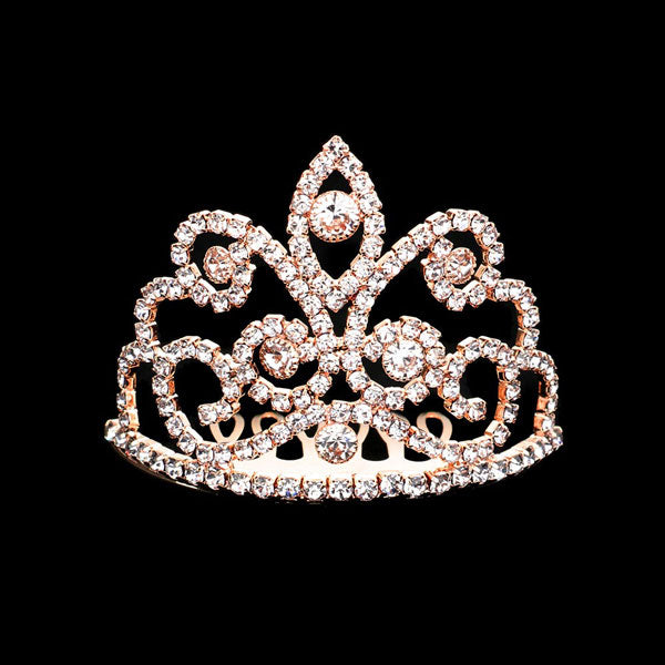 Rose Gold Crystal Rhinestone Pave Princess Mini Tiara, this princess mini tiara is made of rhinestone crystal; Easy wear, sturdy and non-breakable headgear. The mini hair accessory is really beautiful, Pretty and lightweight. Makes You More Eye-catching at events and wherever you go, embellished glass crystal to keep your hair sparkling all day & all night long. Suitable for Wedding, Engagement, Birthday Party, Any Occasion You Want to Be More Charming.