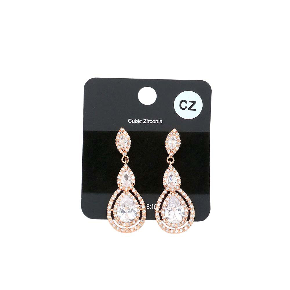 Rose Gold Cz Marquise Teardrop Link Dangle Evening Earrings, wear these awesome earrings to stand out and be trendy this season on any special occasion!  The perfect set of sparkling earrings adds a sophisticated & stylish glow to any outfit. They dangle on your earlobes to show the perfect beauty with confidence on any special occasion. Perfect Birthday, Anniversary, Mother's Day, Graduation, Prom Jewelry, Just Because, Thank you, Valentine's Day, etc. Show your perfect elegance!