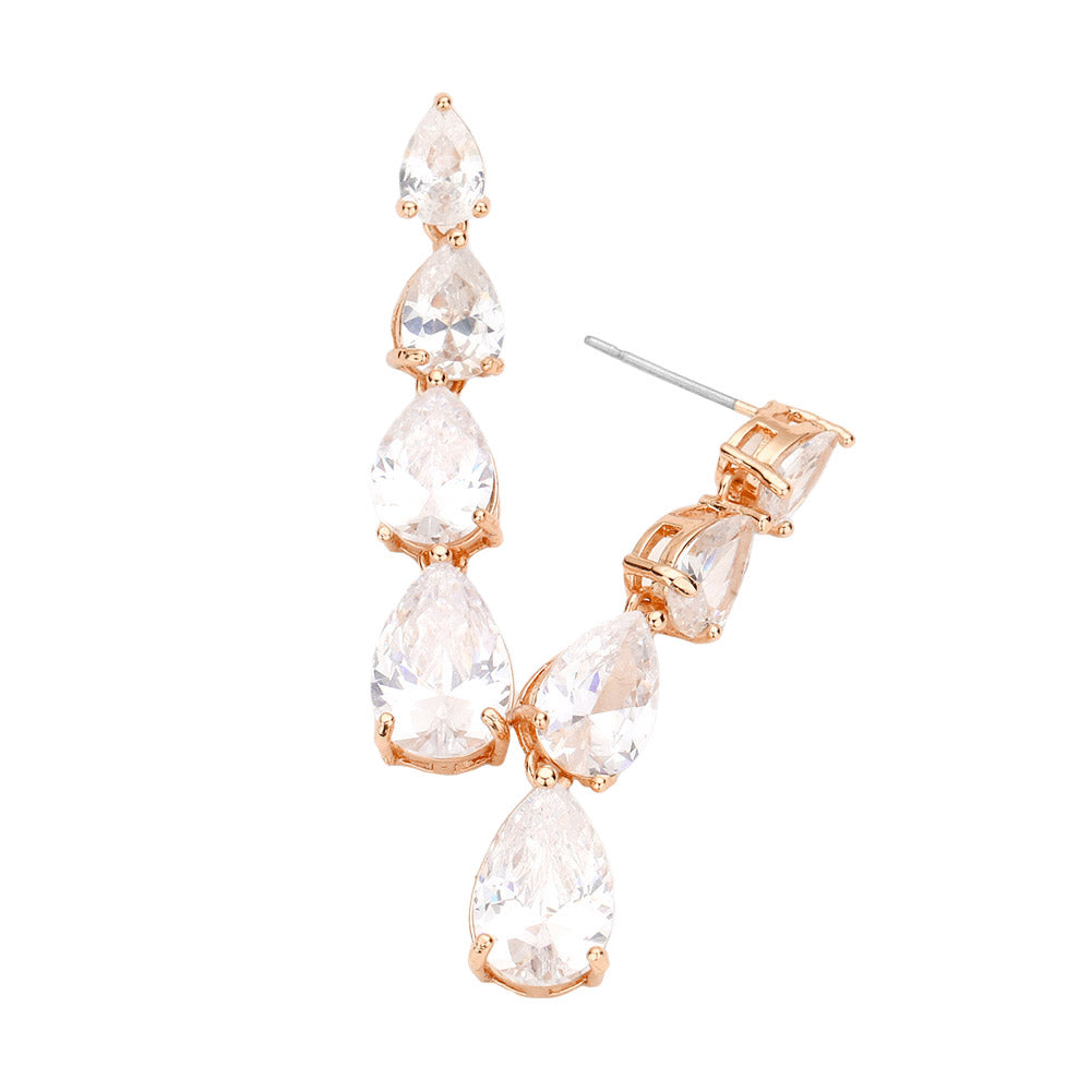 Rose Gold Cz Teardrop Link Dangle Evening Earrings, wear these intricate earrings to stand out and be trendy this season on any special occasion!  The perfect set of sparkling earrings that adds a sophisticated & stylish glow to any outfit. They dangle on your earlobs to show the perfect beauty with confidence on any special occasions. Perfect Birthday, Anniversary, Mother's Day, Graduation, Prom Jewelry, Just Because, Thank you, Valentine's Day, 