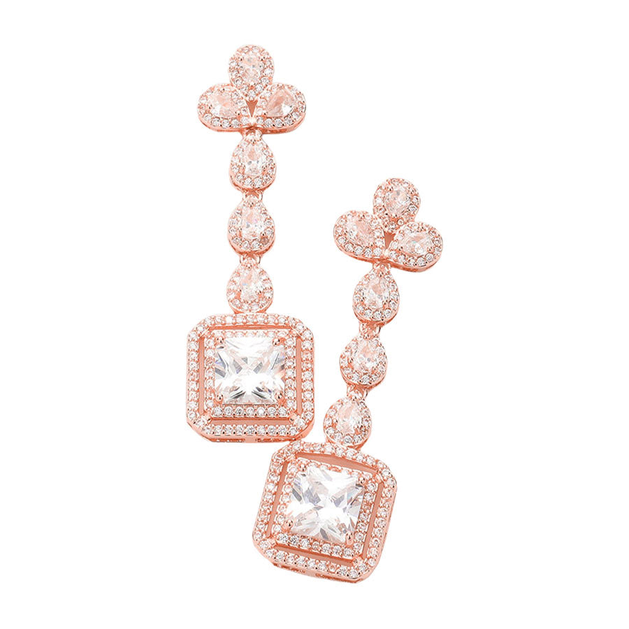 Rose Gold Cz Teardrop Square Link Dangle Evening Earrings, the beautifully crafted design adds a glow to any outfit which easily makes your events more enjoyable. These evening dangle earrings make you extra special on occasion. These cz teardrop dangle earrings enhance your beauty and make you more attractive. 