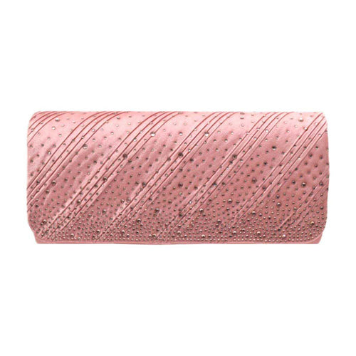 Diagonal Line Detailed Bling Evening Clutch Crossbody Bag - Rose Gold