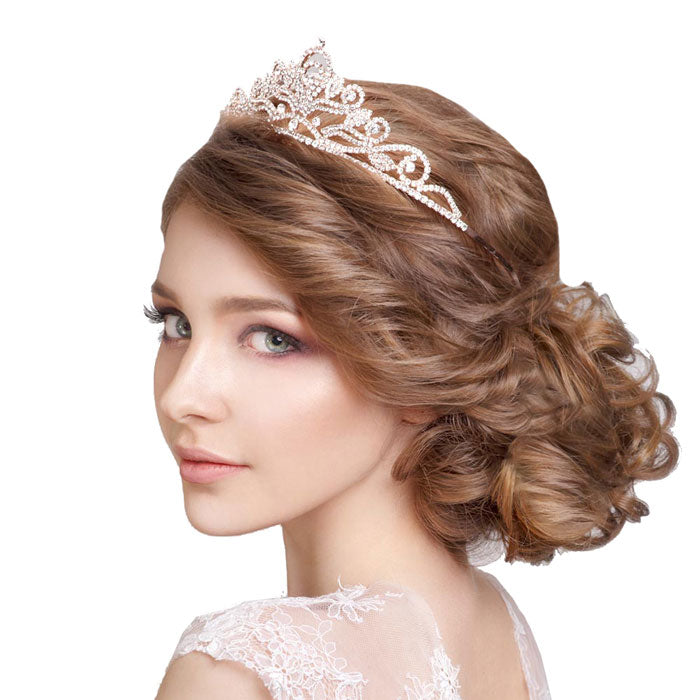 Rose Gold Elegant Wedding Bubble Stone Princess Tiara. Perfect for adding just the right amount of shimmer & shine, will add a touch of class, beauty and style to your wedding, prom, special events, embellished glass crystal to keep your hair sparkling all day & all night long.