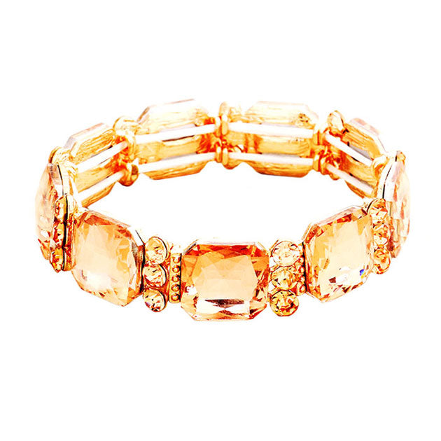 Rose Gold Sparkling Emerald Cut Glass Crystal Stretch Bracelet Crystal Bracelet , Glitzy glass crystals, stylish stretch bracelet that is easy to put on, take off and comfortable to wear. The perfect match for your LBD, multiple colors to match your wardrobe, Accent your work or casual attire with this  dazzling bracelet. 