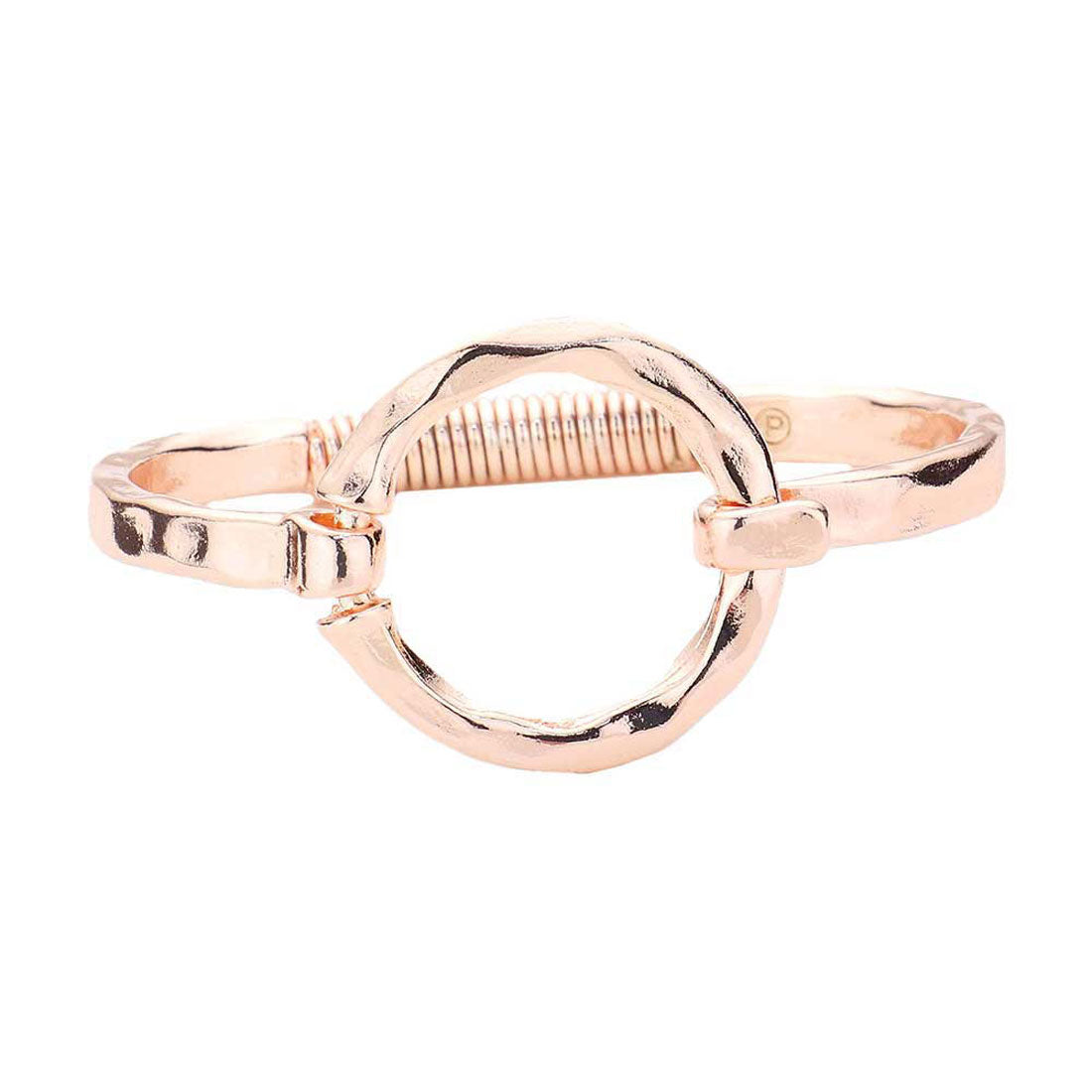 Hammered Open Metal Circle Hook Bracelet Rosegold