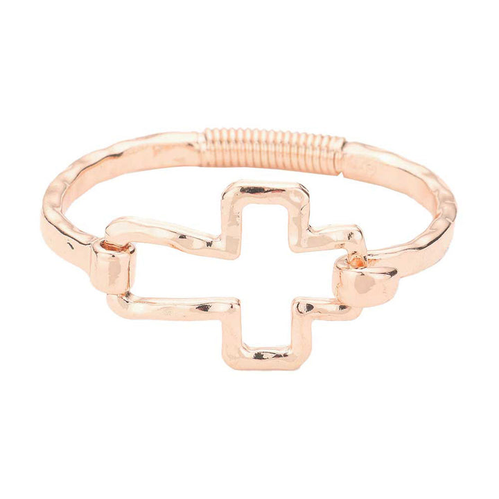 Rose Gold  Hammered Open Metal Cross Hook Bracelet. Get ready with these necklace, put on a pop of shine to complete your ensemble. Perfect for adding just the right amount of shimmer and a touch of class to special events, Wedding and Evening. Awesome gift for birthday, Anniversary, Valentine’s Day or any special occasion.