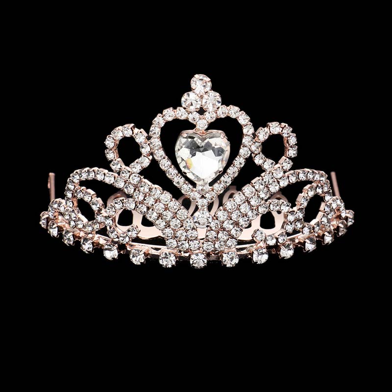 Rose Gold Heart Crystal Rhinestone Princess Mini Tiara, this tiara features precious crystal rhinestone and an artistic design. Perfect for adding just the right amount of shimmer & shine, will add a touch of class, beauty and style to your special events. Suitable for Wedding, Engagement, Prom, Dinner Party, Birthday Party, Any Occasion You Want to Be More Charming.