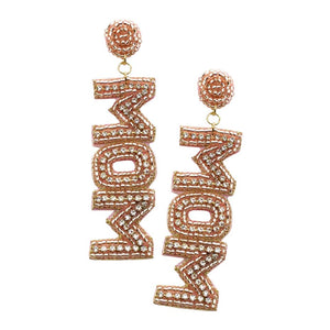 Rose MOM Felt Back Rhinestone Beaded Message Dangle Earrings, complete the appearance of elegance and royalty to drag the attention of the crowd on special occasions with this rhinestone embellished mom beaded message dangle earrings. Make your mom feel special with this gorgeous earrings gift. Designed to add a gorgeous stylish glow to any outfit. Show mom how much she is appreciated & loved.