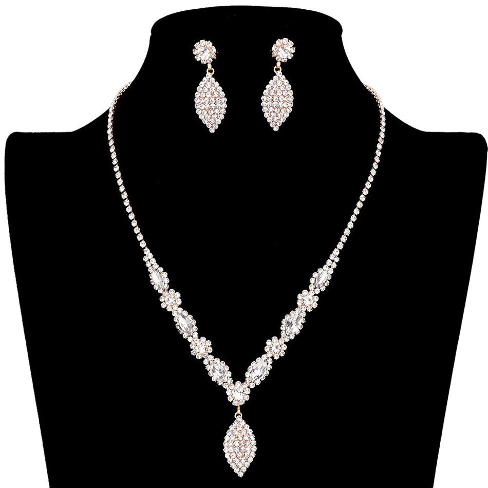 Rose Gold Marquise Accented Rhinestone Necklace, stunning jewelry set will sparkle all night long making you shine out like a diamond. simple sophistication makes a standout addition to your collection designed to accent the neckline adds a gorgeous stylish glow to any outfit style, jewelry that fits your lifestyle! Perfect Birthday Gift, Valentine's Day Gift, Anniversary Gift, Mother's Day Gift, Just Because Gift.