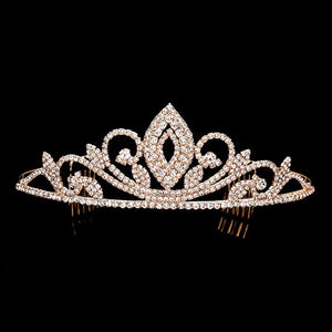 Rose Gold Marquise Accented Rhinestone Princess Tiara. Perfect for adding just the right amount of shimmer & shine, will add a touch of class, beauty and style to your wedding, prom, special events, embellished glass to keep your hair sparkling all day & all night long. Perfect Birthday Gift, Anniversary Gift, Mother's Day Gift, Graduation Gift.