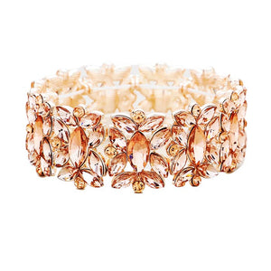 Rose Gold Marquise Floral Oval Crystal Cluster Stretch Evening Bracelet, abaolutely gorgeous and glitters on your earlobs to make you stand out. It looks so pretty, brightly and elegant at any special occasion. This Crystal Cluster Bracelets designed to be trendy fashion statement. These Bracelets bangle are perfect for any occasion whether formal or casual or for going to a party or special occasions. Perfect gift for birthday, Valentine’s Day, Party, Prom.