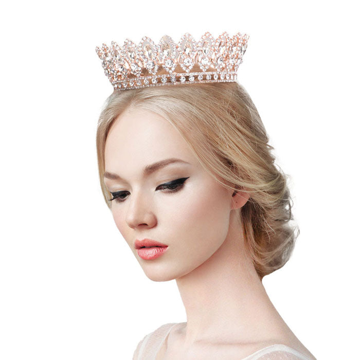 Silver Marquise Stone Accented Pageant Crown Tiara, this tiara features precious stones and an artistic design. Makes You More Eye-catching in the Crowd. Suitable for Wedding, Engagement, Prom, Dinner Party, Birthday Party, Any Occasion You Want to Be More Charming.
