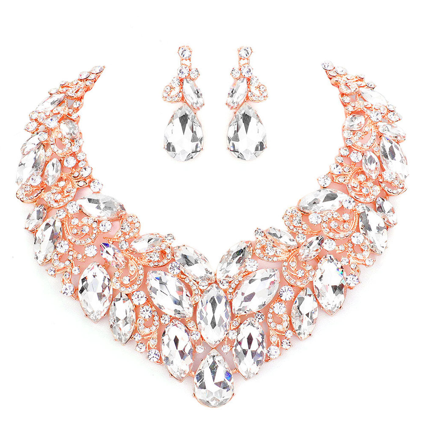 Rose Gold  Marquise Stone Cluster Accented Evening Necklace Look like the ultimate fashionista with these Earrings! Add something special to your outfit ! It will be your new favourite accessory. Perfect Birthday Gift, Anniversary Gift, Mother's Day Gift, Graduation Gift, Prom Jewellery, Just Because Gift, Thank you Gift