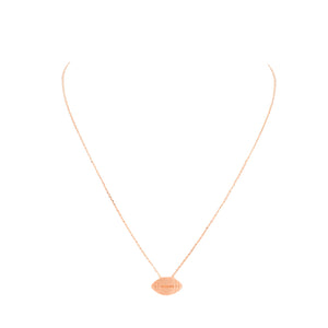 Rose Gold Metal Football Pendant Necklace, Add this simple sports-themed Pendant necklace to any look for a hint of bling! A delicately polished necklace that will enhance your look. It's versatile enough for wearing straight through the week. Coordinate with any ensemble from business casual to daily wear. The perfect addition to your attire and to every outfit. Wear this while cheering up your favorite team at the gallery to make you stand out from the crowd.