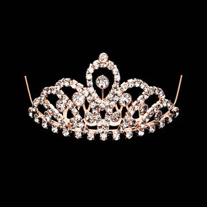 Rose Gold Mini Crystal Rhinestone Pave Princess Tiara, this crystal rhinestone tiara is a classic royal tiara made from gorgeous rhinestone that reveals the epitome of elegance and bridal luxury, and grace. This unique Hair Jewelry is suitable for any special occasion such as weddings, engagements, proms, evenings, It is the perfect compliment that will make your whole wedding dress look come to life. Show your royalty with this Princess Tiara.