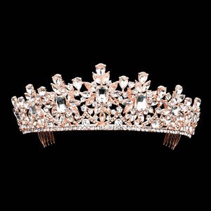 Rose Gold Multi Stone Embellished Princess Tiara, This elegant shining Stone design, makes you more charming. A stunning embellished Tiara that can be a perfect Bridal Headpiece. This tiara features precious stones and an artistic design. Makes You More Eye-catching in the Crowd. This unique Hair Jewelry is suitable for any special occasion to add a luxe, attraction, and a perfect touch of class.